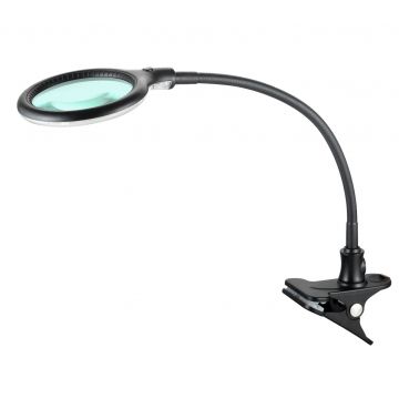 Lumeno #680X - nagyítós LED lámpa [asztali szorító + asztali állvánnyal] - 2.25x (5dpt) - Ø100mm - Fekete